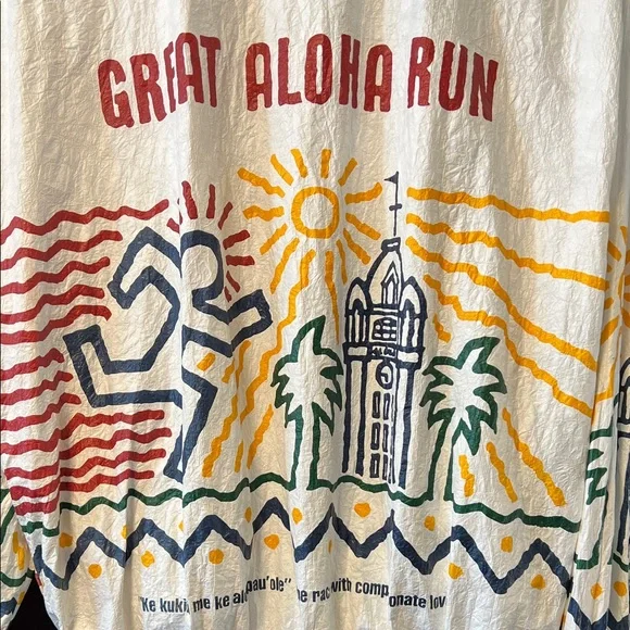 Vintage Rare Great Aloha Run White & Blue Graphic Windbreaker Race Paper Jacket! - Picture 9 of 12